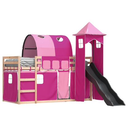 Bunk Bed without Mattress with Slide and Curtains Pink 80x200 cm