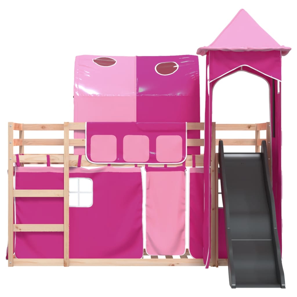 Bunk Bed without Mattress with Slide and Curtains Pink 80x200 cm