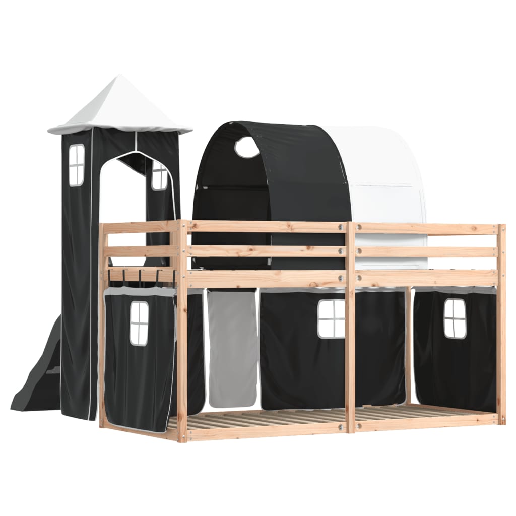 Bunk Bed without Mattress with Slide White and Black 90x190 cm Single