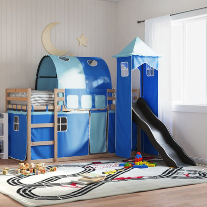 Bunk Bed without Mattress with Slide and Curtains Blue 90x190 cm Single