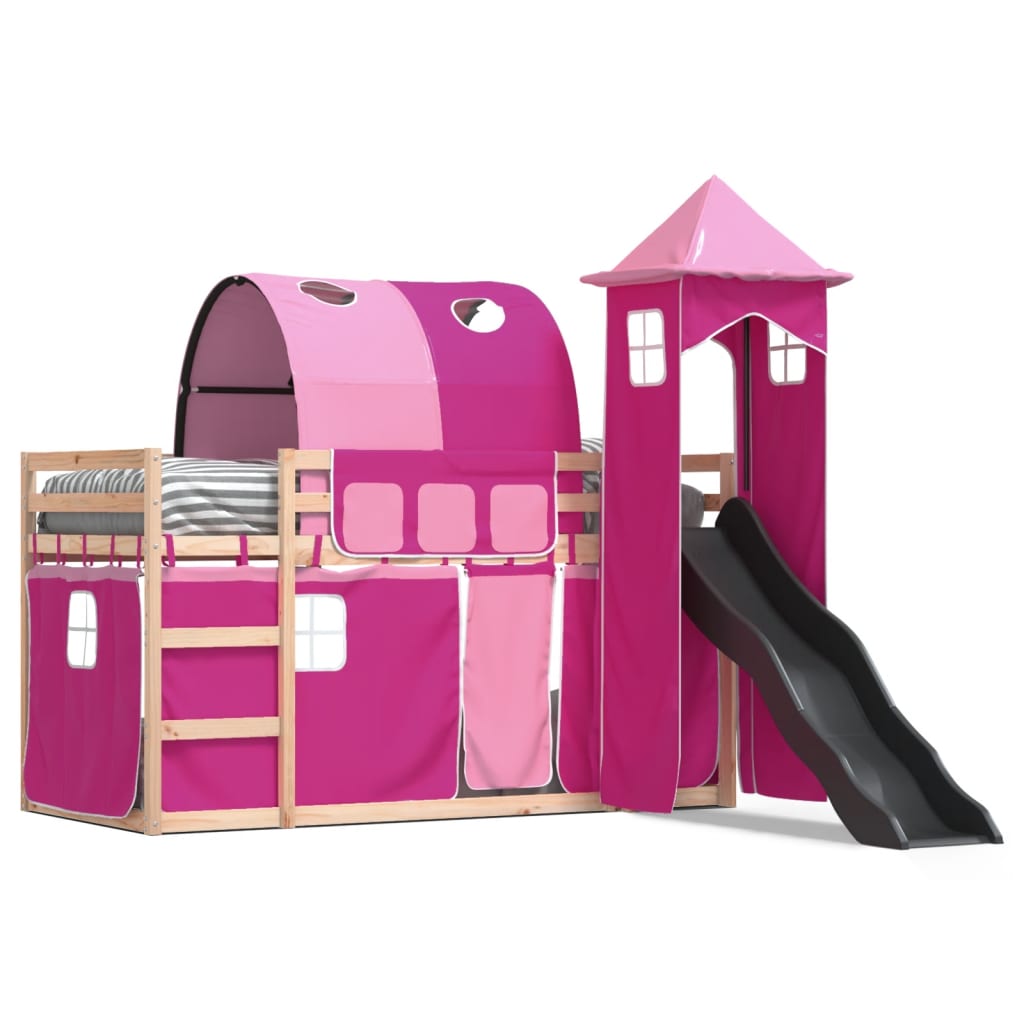 Bunk Bed without Mattress with Slide and Curtains Pink 90x190 cm Single