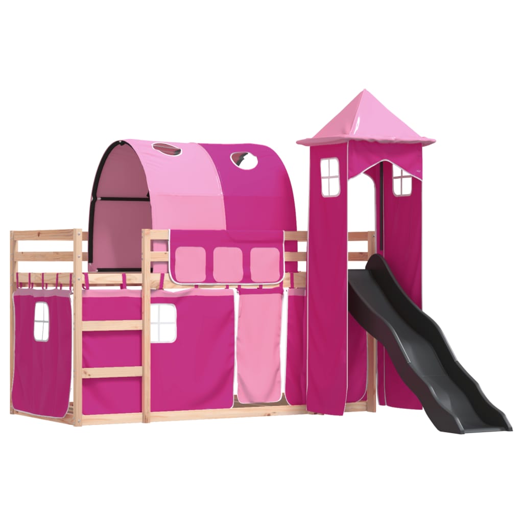Bunk Bed without Mattress with Slide and Curtains Pink 90x190 cm Single