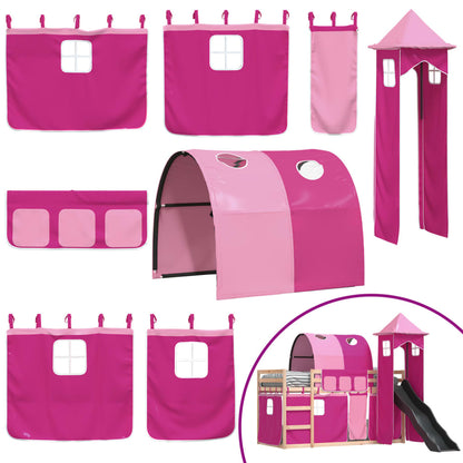 Bunk Bed without Mattress with Slide and Curtains Pink 90x190 cm Single