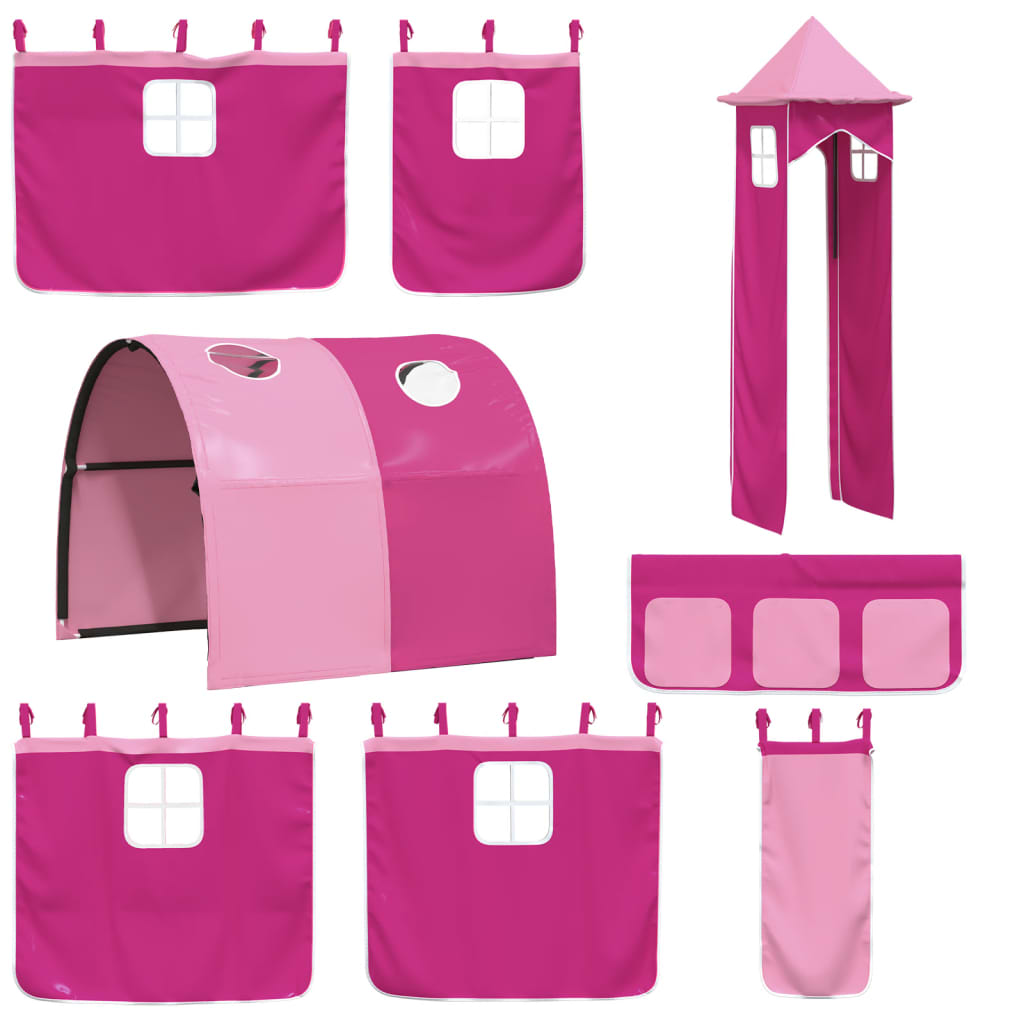 Bunk Bed without Mattress with Slide and Curtains Pink 90x190 cm Single