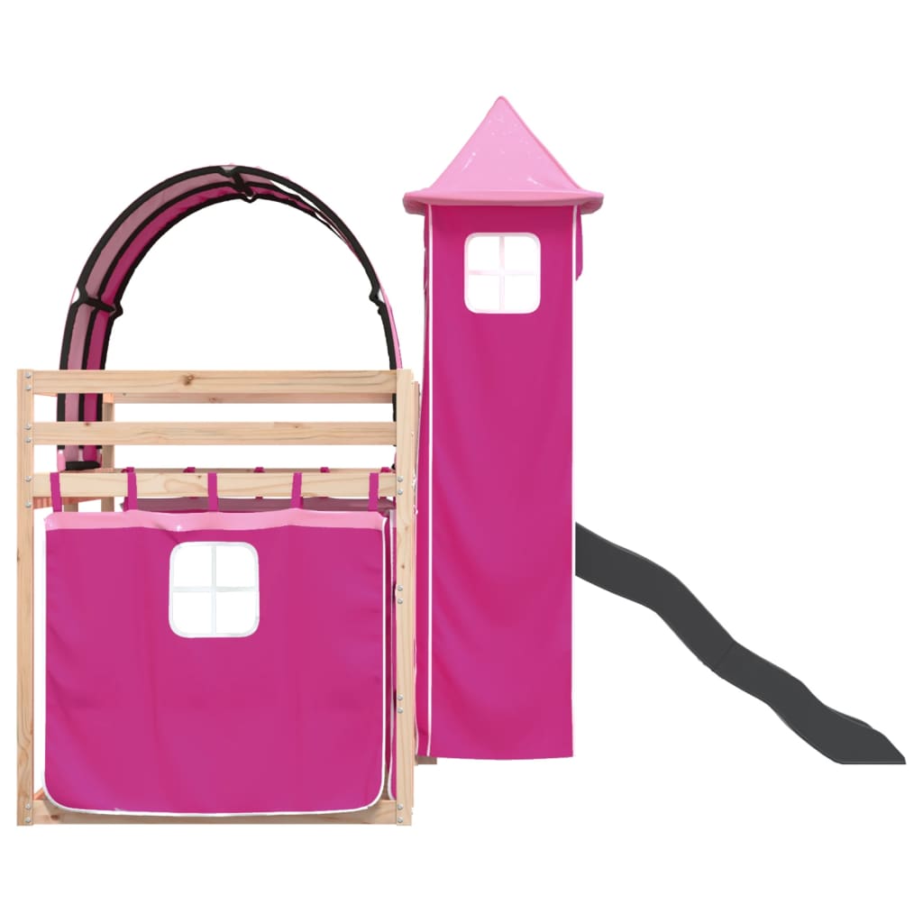 Bunk Bed without Mattress with Slide and Curtains Pink 90x190 cm Single