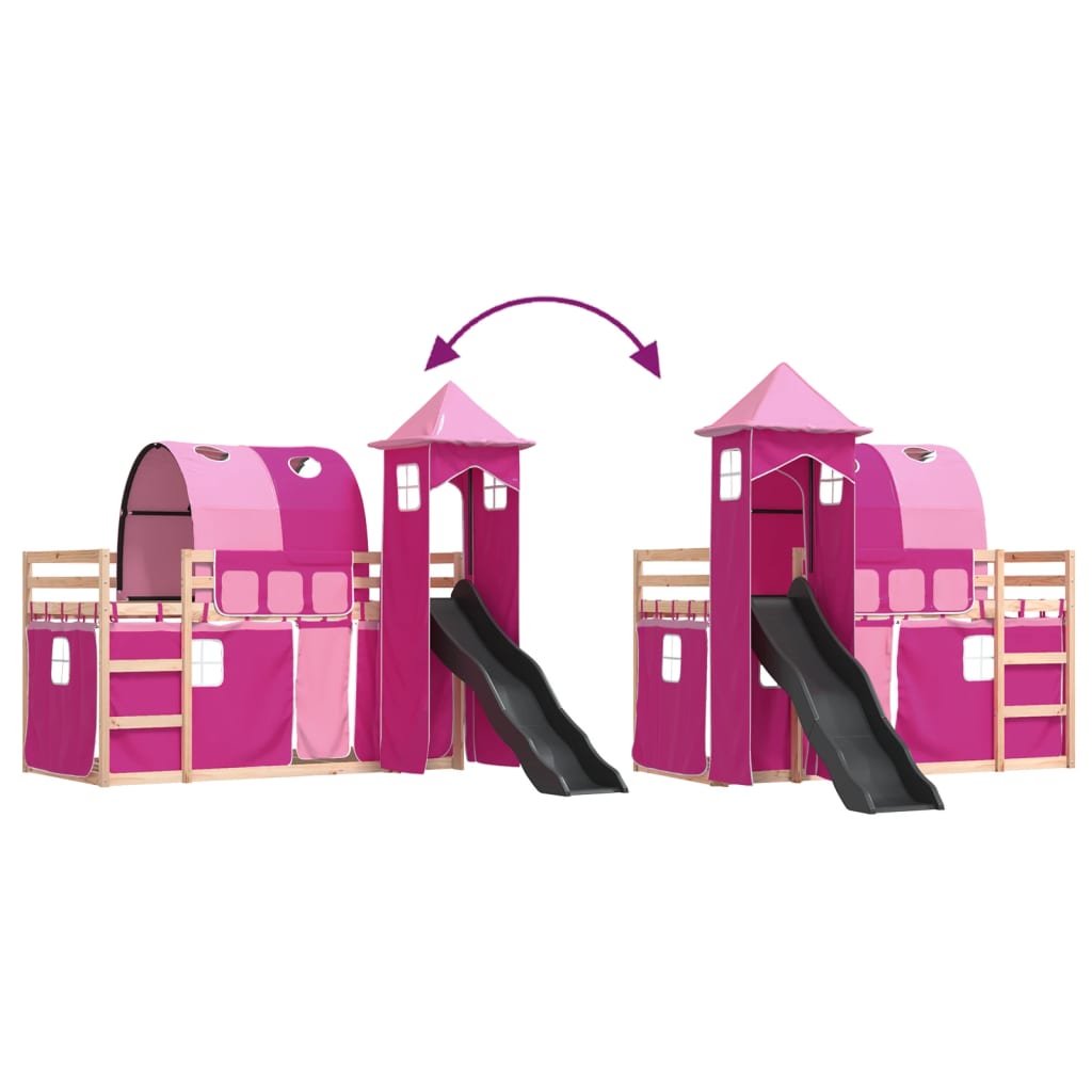 Bunk Bed without Mattress with Slide and Curtains Pink 90x190 cm Single