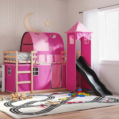 Bunk Bed without Mattress with Slide and Curtains Pink 90x190 cm Single