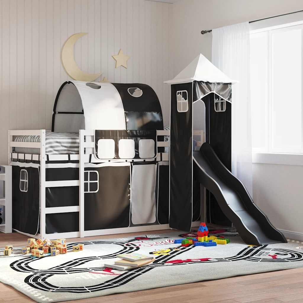 Bunk Bed without Mattress with Slide White and Black 90x190 cm Single