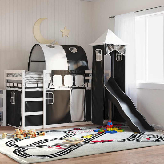 Bunk Bed without Mattress with Slide White and Black 90x190 cm Single