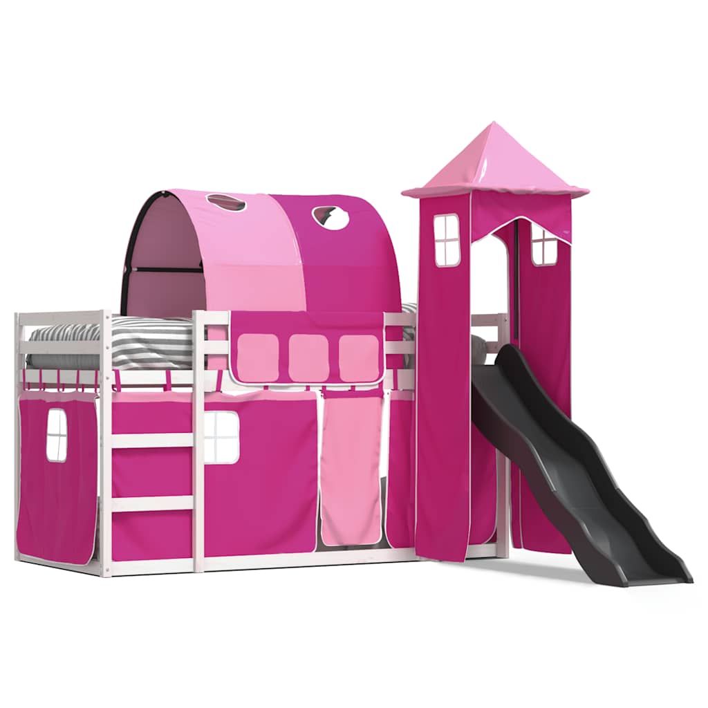 Bunk Bed without Mattress with Slide and Curtains Pink 90x190 cm Single