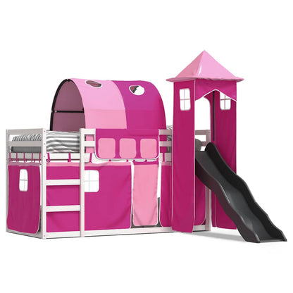 Bunk Bed without Mattress with Slide and Curtains Pink 90x190 cm Single