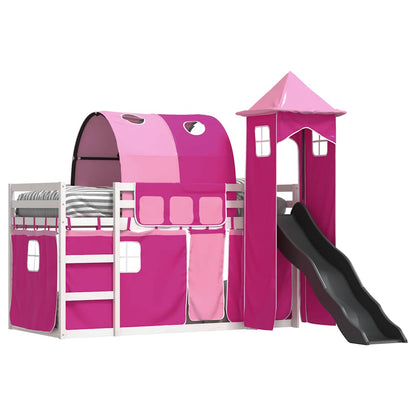 Bunk Bed without Mattress with Slide and Curtains Pink 90x190 cm Single