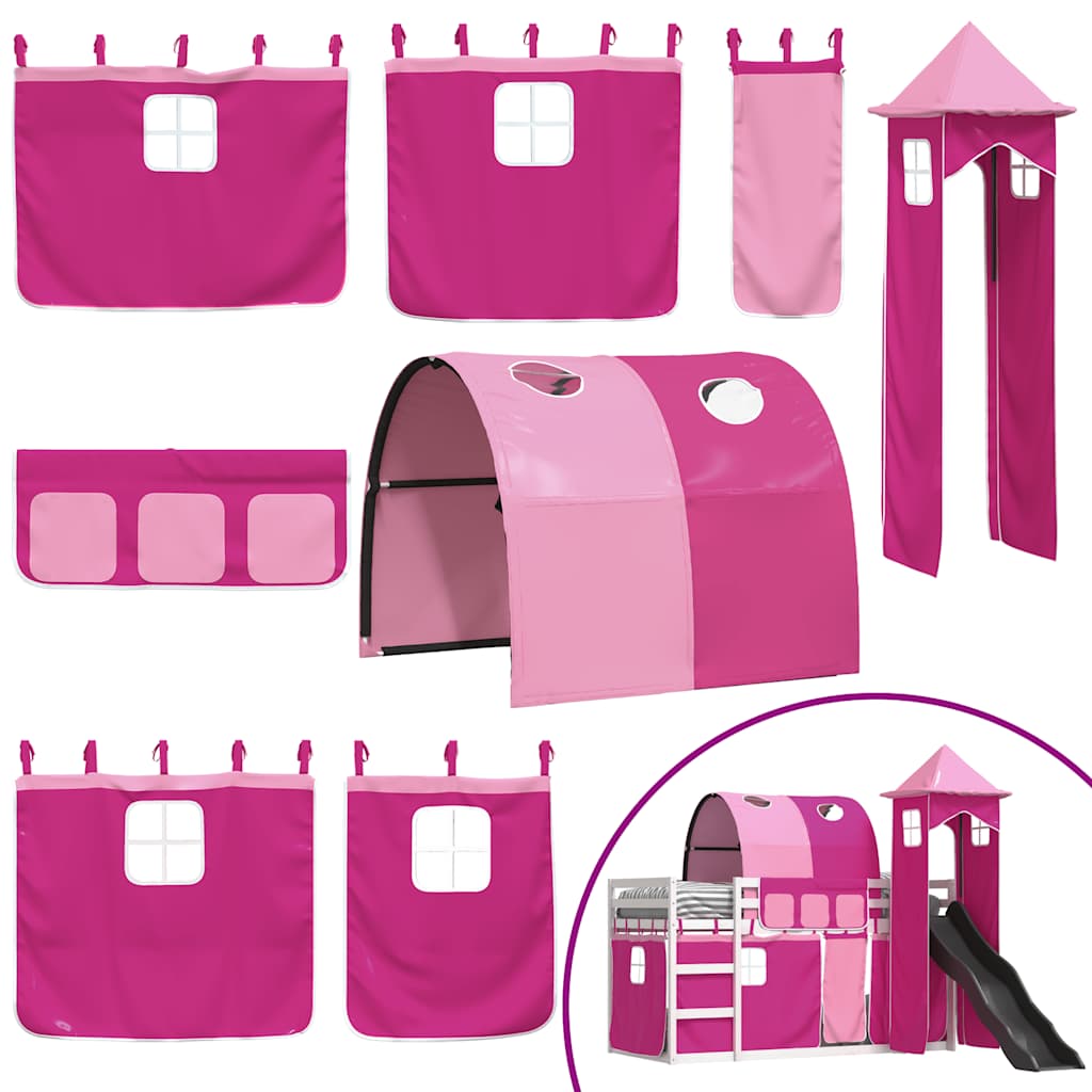 Bunk Bed without Mattress with Slide and Curtains Pink 90x190 cm Single