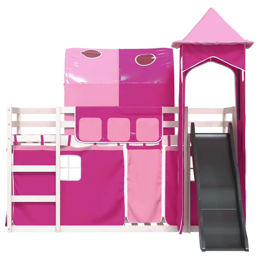 Bunk Bed without Mattress with Slide and Curtains Pink 90x190 cm Single