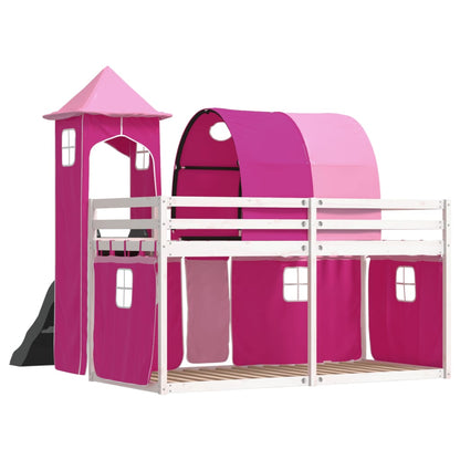 Bunk Bed without Mattress with Slide and Curtains Pink 90x190 cm Single