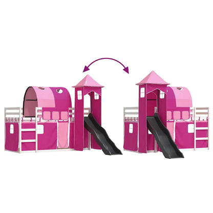 Bunk Bed without Mattress with Slide and Curtains Pink 90x190 cm Single