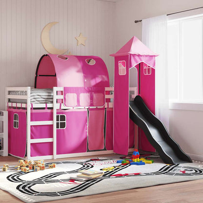 Bunk Bed without Mattress with Slide and Curtains Pink 90x190 cm Single