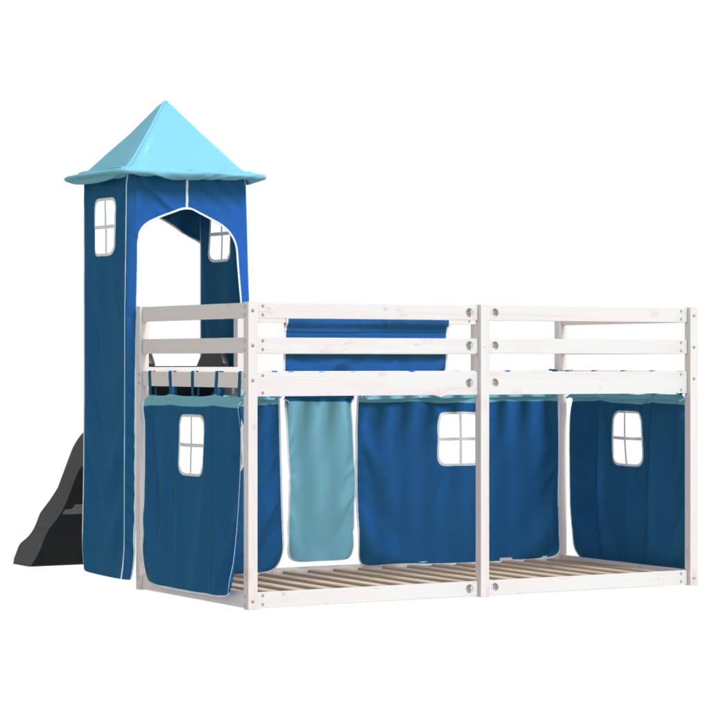 Bunk Bed without Mattress with Slide and Curtains Blue 90x200cm