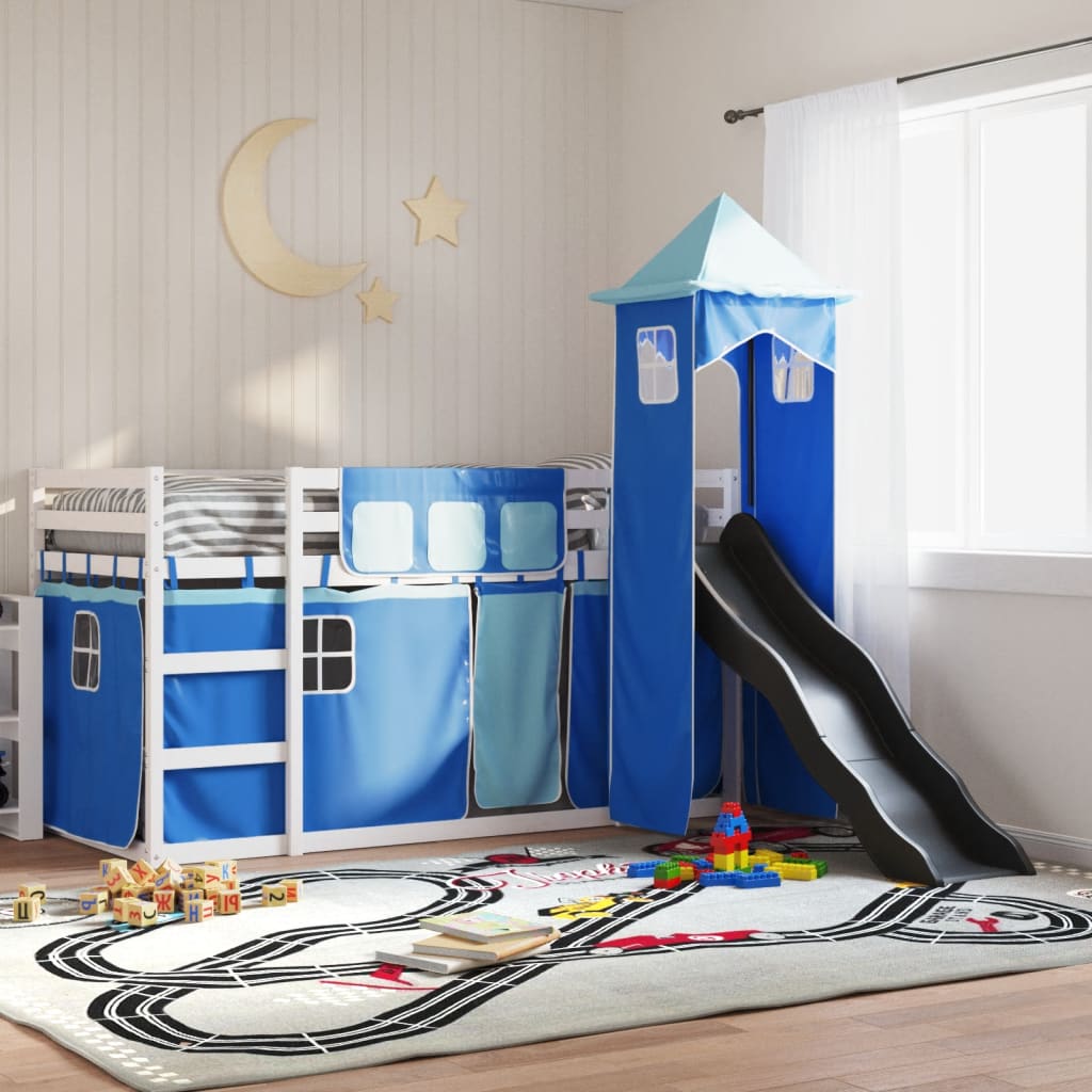 Bunk Bed without Mattress with Slide and Curtains Blue 90x200cm