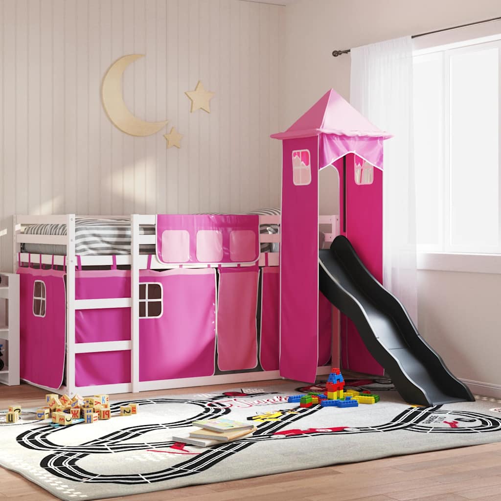 Bunk Bed without Mattress with Slide and Curtains Pink 90x200 cm