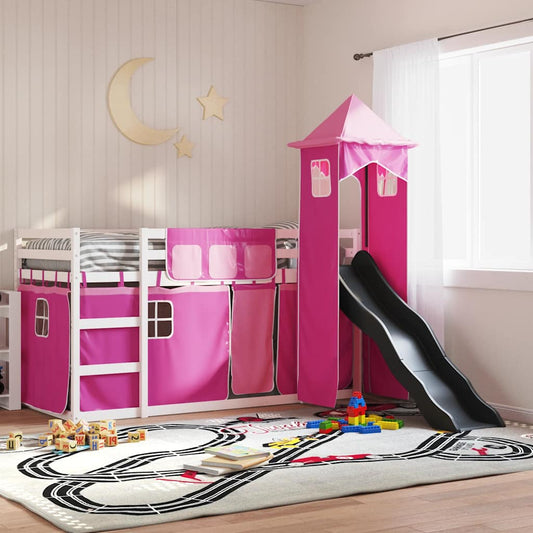 Bunk Bed without Mattress with Slide and Curtains Pink 90x200 cm