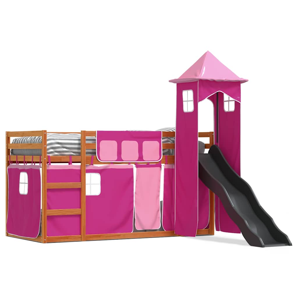 Bunk Bed without Mattress with Slide and Curtains Pink 90x200 cm