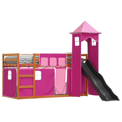 Bunk Bed without Mattress with Slide and Curtains Pink 90x200 cm