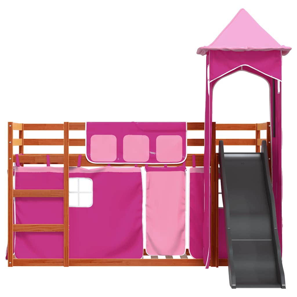 Bunk Bed without Mattress with Slide and Curtains Pink 90x200 cm