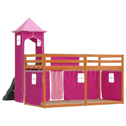 Bunk Bed without Mattress with Slide and Curtains Pink 90x200 cm