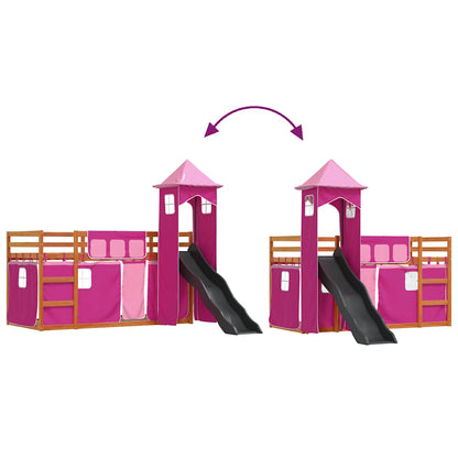 Bunk Bed without Mattress with Slide and Curtains Pink 90x200 cm