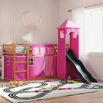 Bunk Bed without Mattress with Slide and Curtains Pink 90x200 cm
