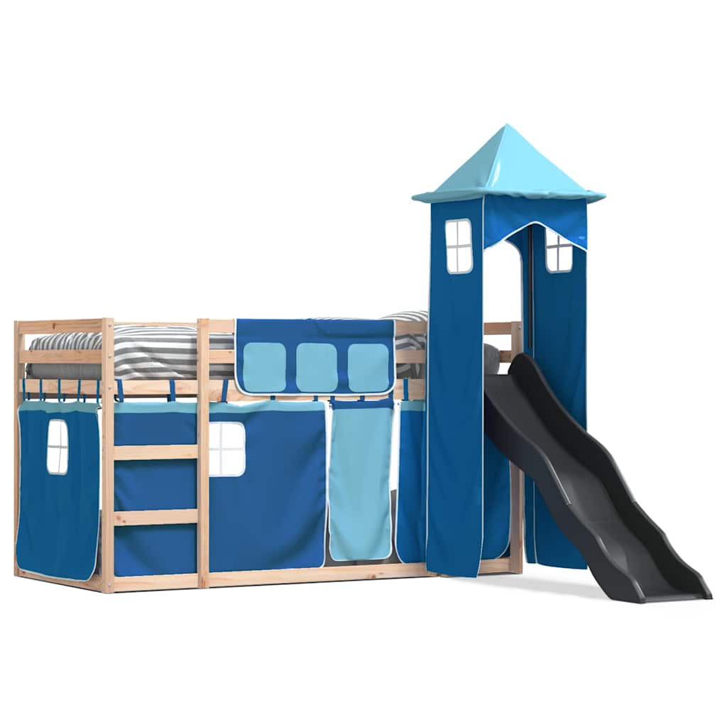 Bunk Bed without Mattress with Slide and Curtains Blue 80x200 cm