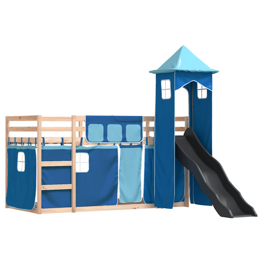 Bunk Bed without Mattress with Slide and Curtains Blue 80x200 cm