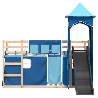Bunk Bed without Mattress with Slide and Curtains Blue 80x200 cm
