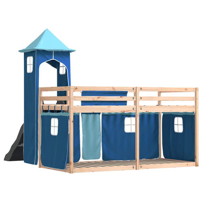 Bunk Bed without Mattress with Slide and Curtains Blue 80x200 cm