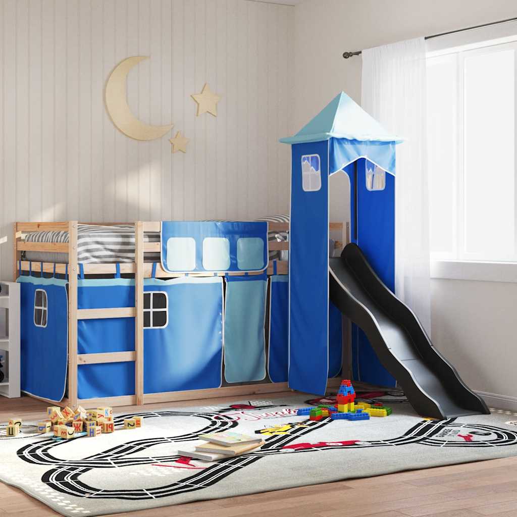 Bunk Bed without Mattress with Slide and Curtains Blue 80x200 cm
