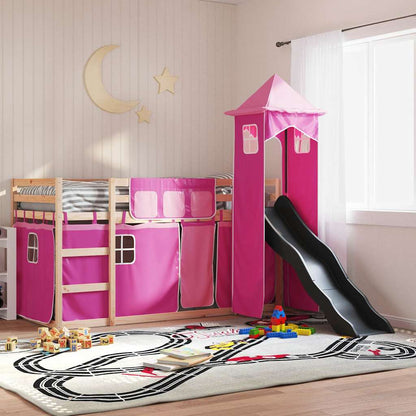 Bunk Bed without Mattress with Slide and Curtains Pink 80x200 cm
