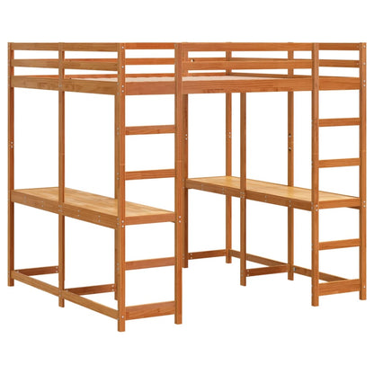 Loft Bed with Desk and Ladder Wax Brown 160x200 cm Solid Wood Pine
