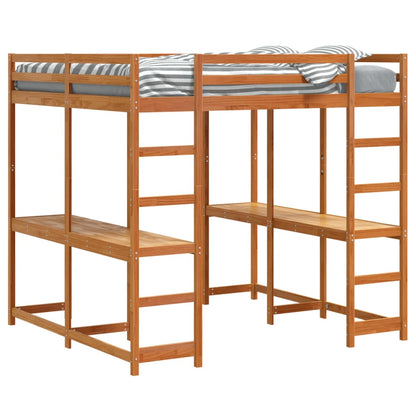 Loft Bed with Desk and Ladder Wax Brown 160x200 cm Solid Wood Pine