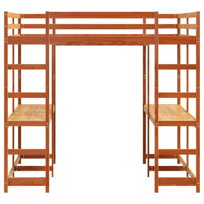 Loft Bed with Desk and Ladder Wax Brown 160x200 cm Solid Wood Pine