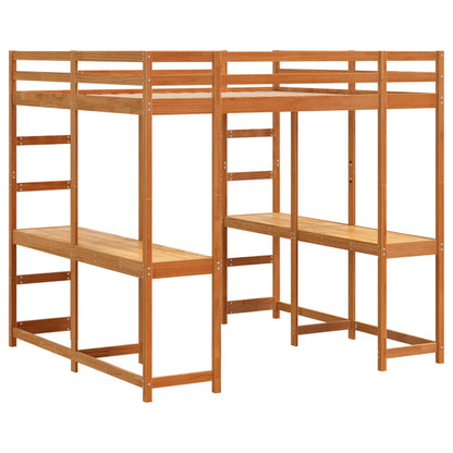 Loft Bed with Desk and Ladder Wax Brown 160x200 cm Solid Wood Pine