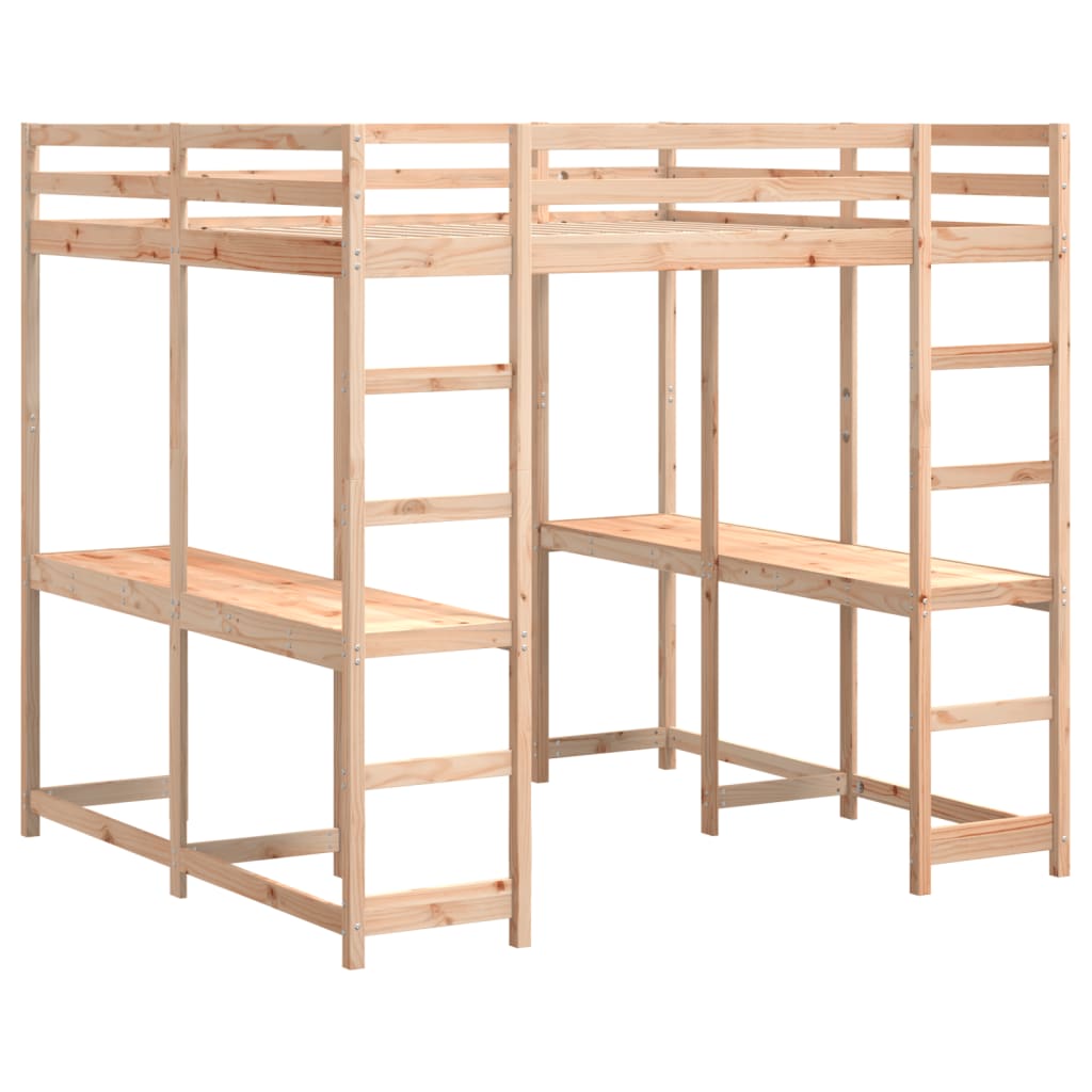 Loft Bed with Desk and Ladder 140x200 cm Solid Wood Pine