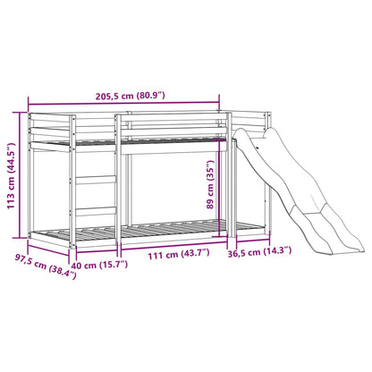 Bunk Bed with Slide&Ladder without Mattress Wax Brown 90x200 cm