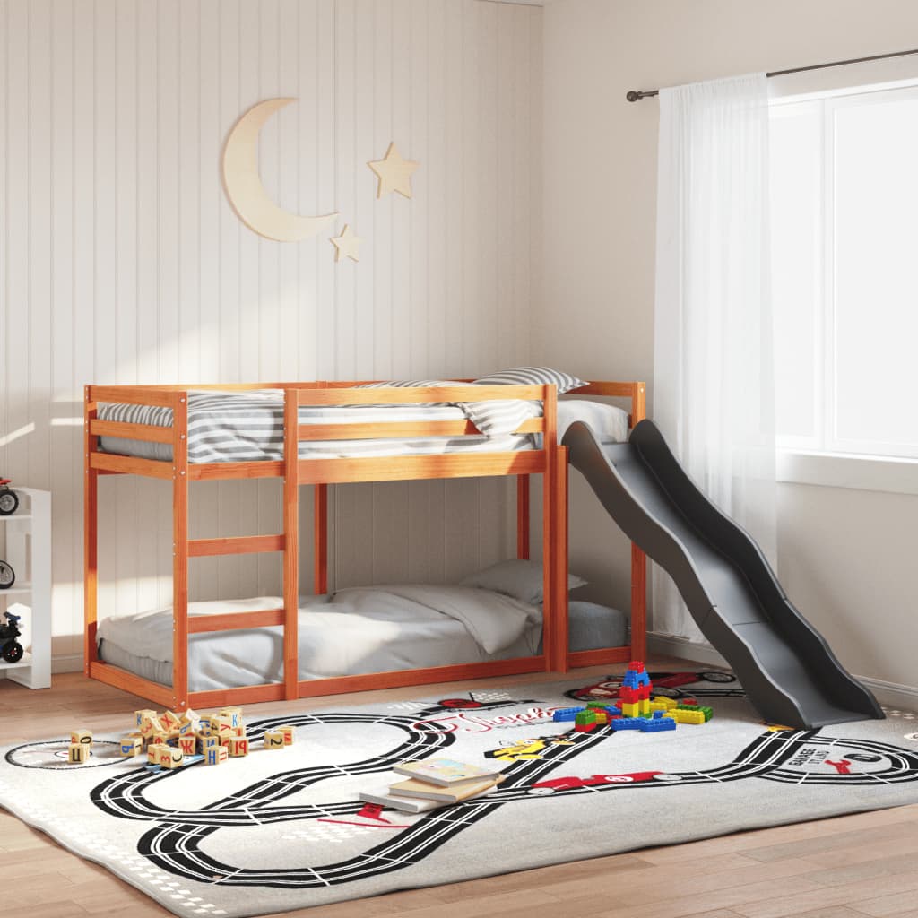Bunk Bed with Slide&Ladder without Mattress Wax Brown 90x200 cm