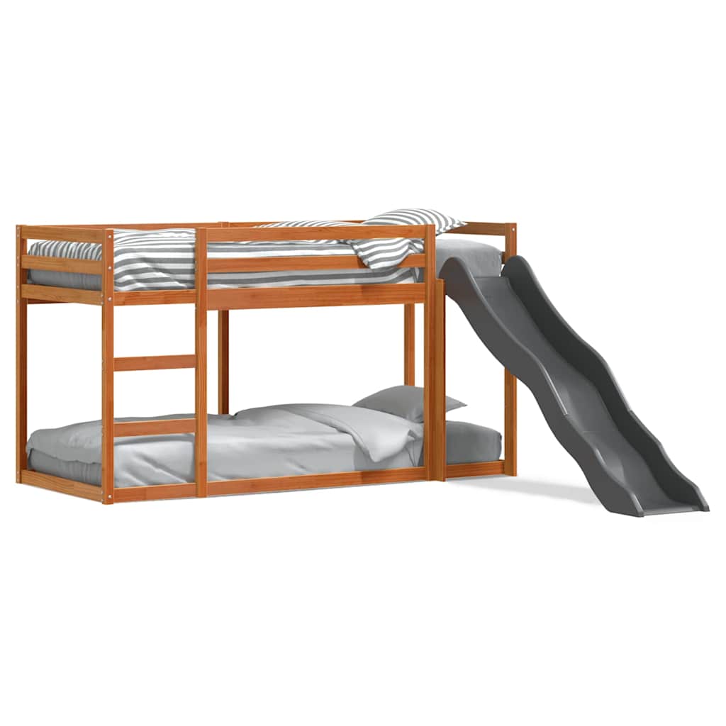 Bunk Bed with Slide&Ladder without Mattress Wax Brown 75x190 cm Small Single