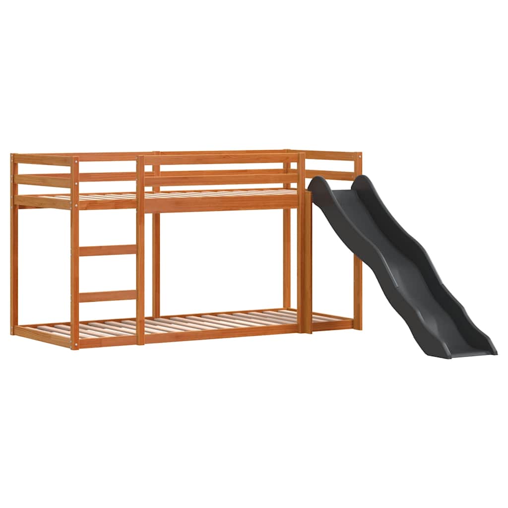 Bunk Bed with Slide&Ladder without Mattress Wax Brown 75x190 cm Small Single