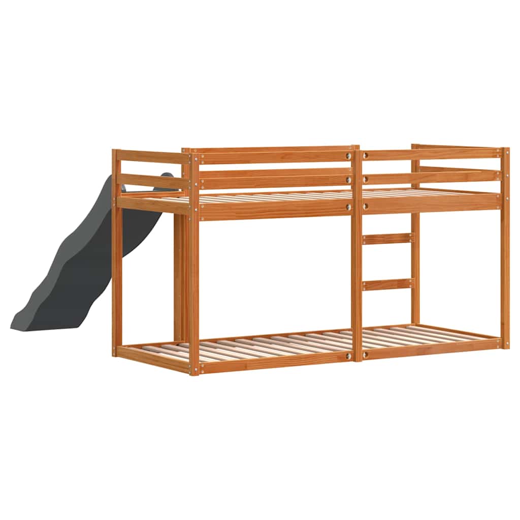 Bunk Bed with Slide&Ladder without Mattress Wax Brown 75x190 cm Small Single