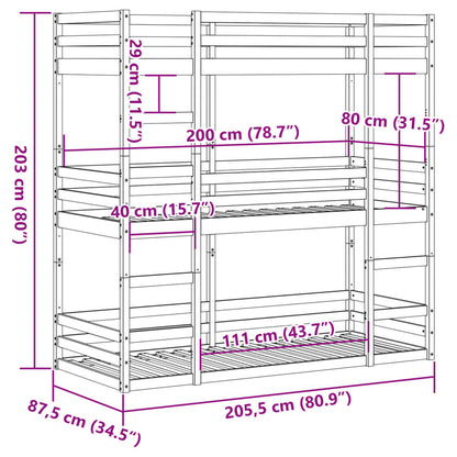 Triple Bunk Bed without Mattress 80x200 cm Solid Wood Pine