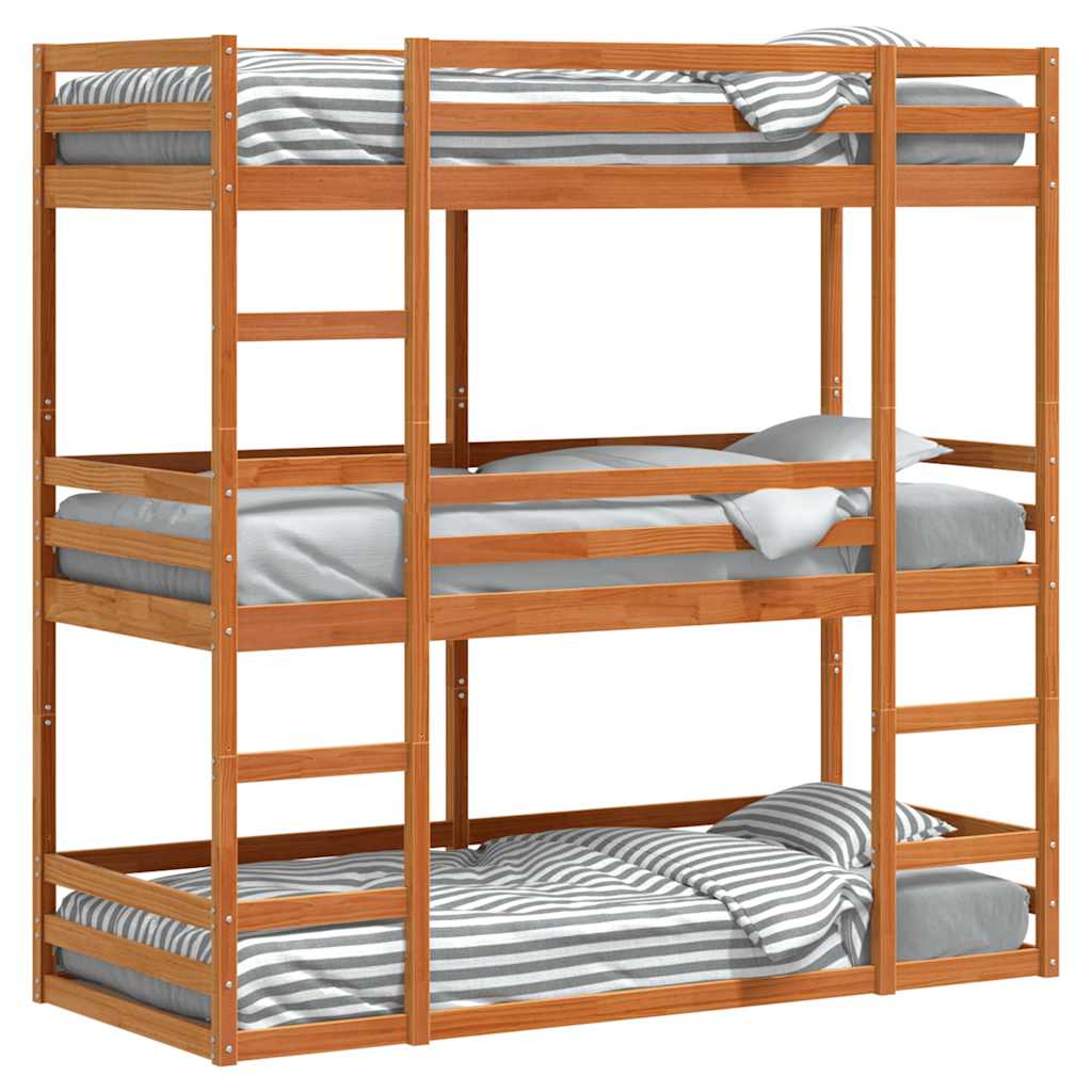 Triple Bunk Bed without Mattress Wax Brown 80x200 cm Solid Wood Pine