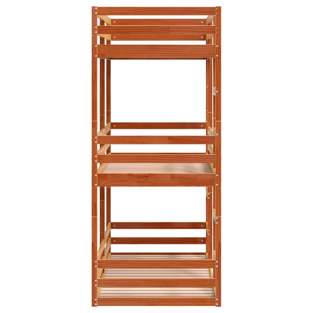 Triple Bunk Bed without Mattress Wax Brown 80x200 cm Solid Wood Pine